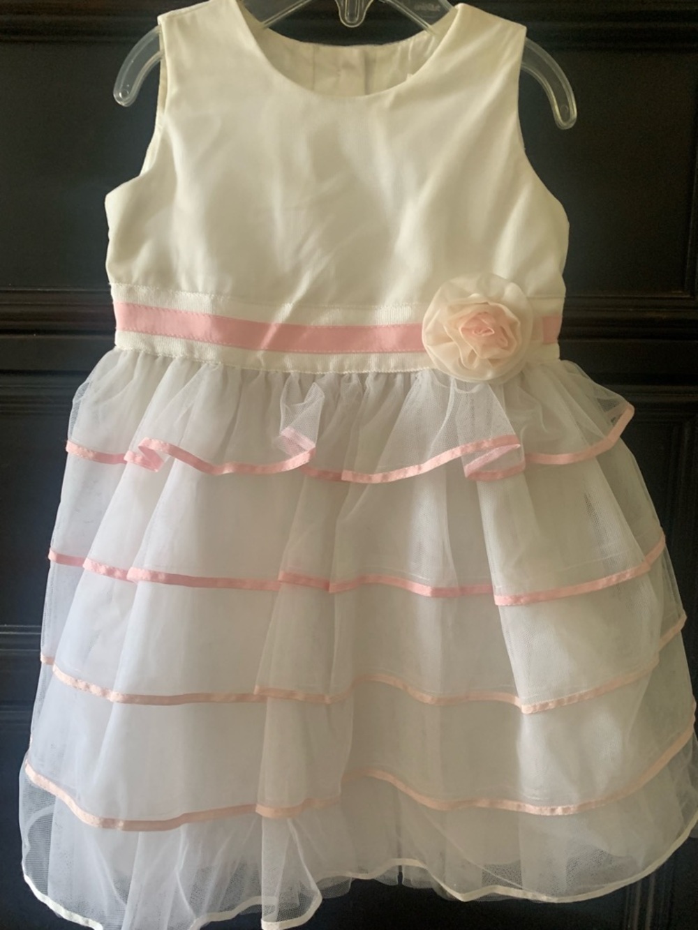 MonnaLisa White and Light Pink Tulle Party Dress